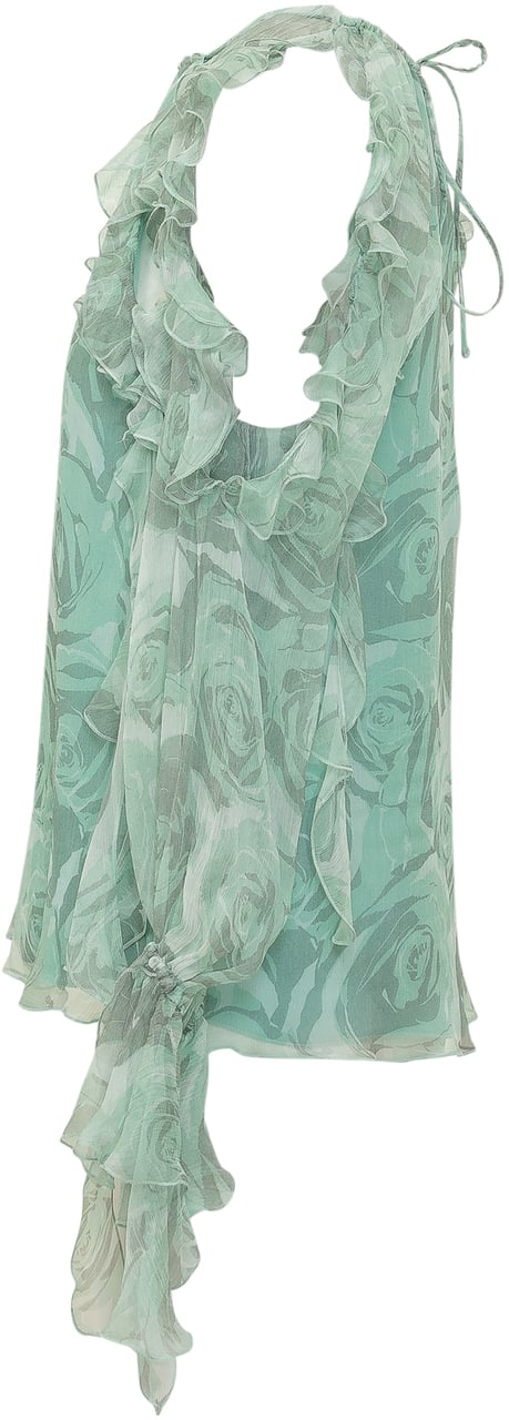 Pinko Blusa Saiak in Creponne con Stampa Floreale Lime