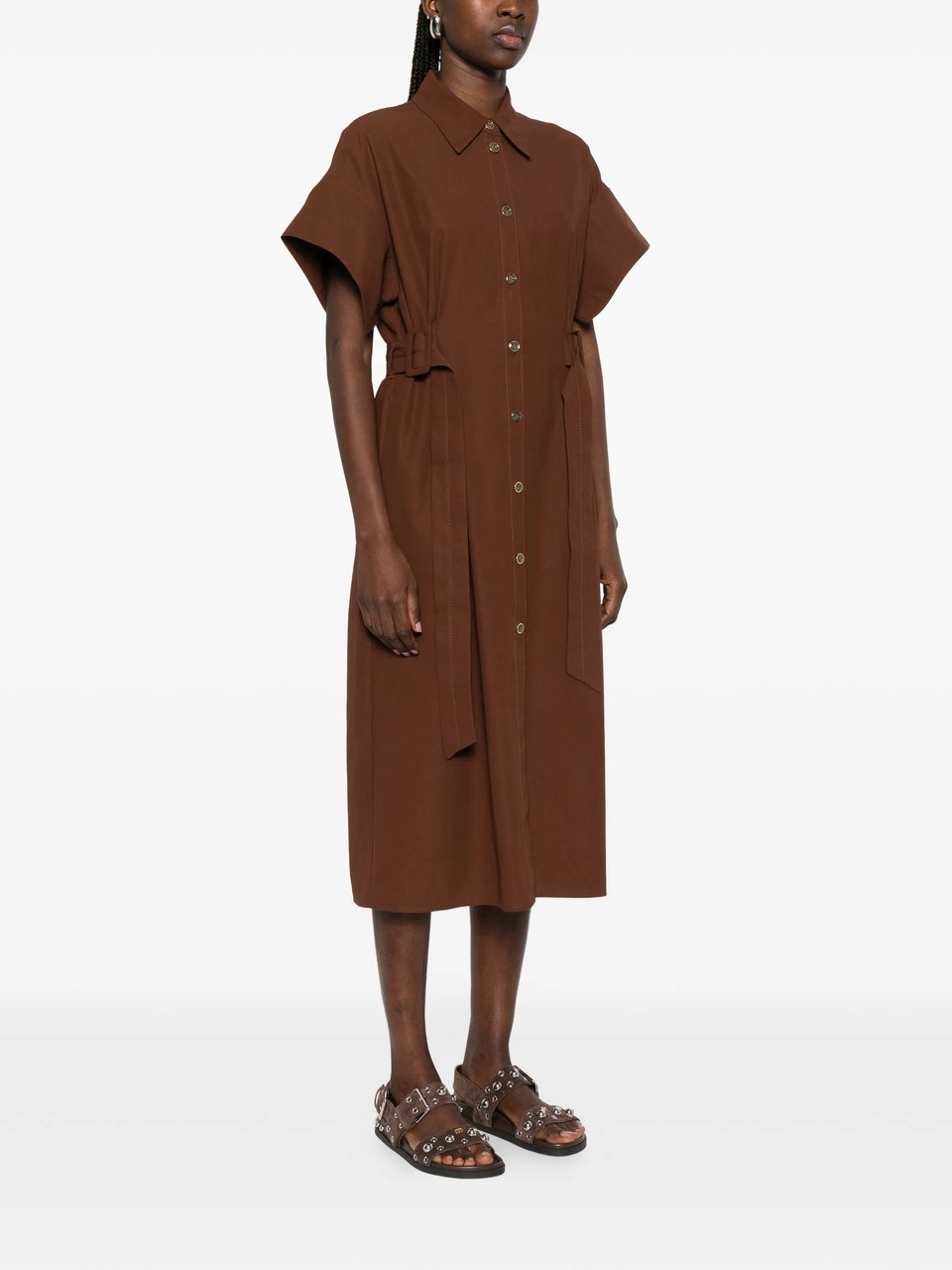Pinko Alesha Midi Wide-Sleeve Fabric Dress Zwart