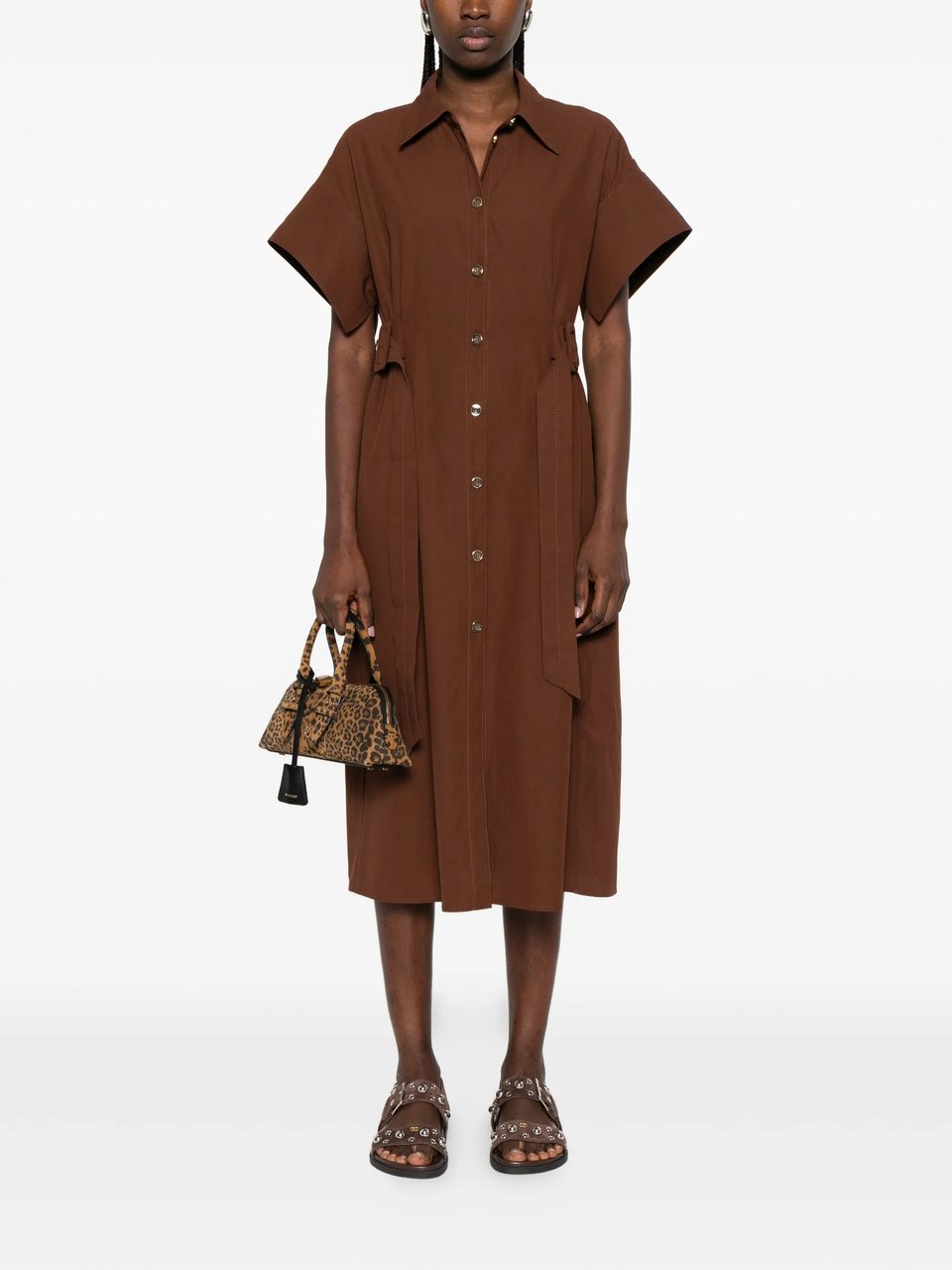 Pinko Alesha Midi Wide-Sleeve Fabric Dress Zwart