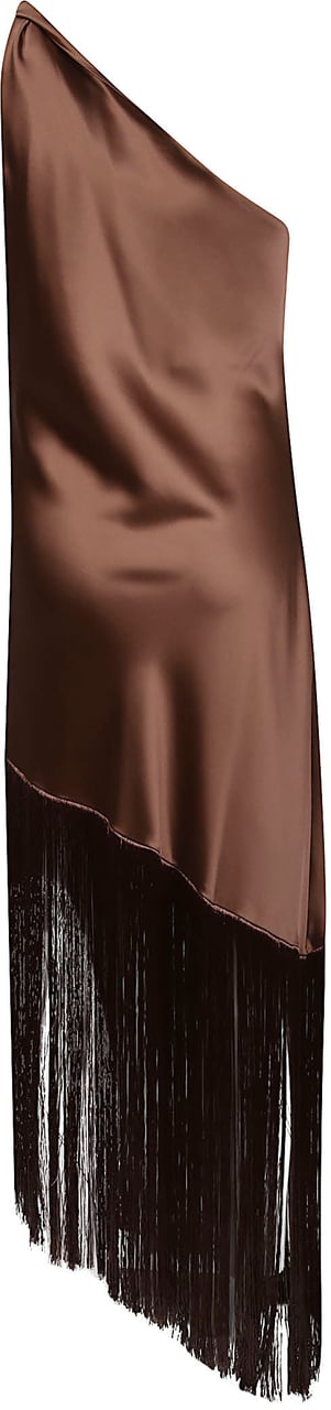 Pinko Kiwi One Shoulder Long Dress Brown Bruin