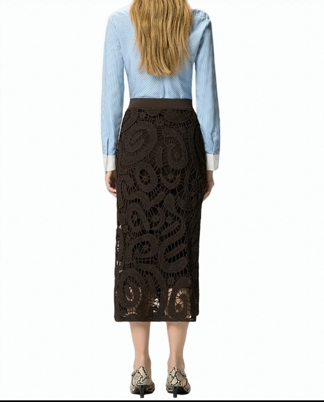 Pinko Maestrale Crochet Flared Midi Skirt Zwart