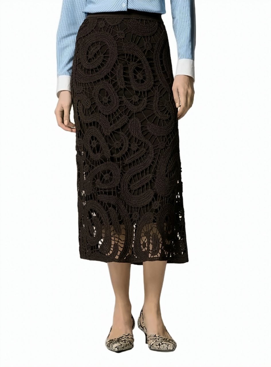 Pinko Maestrale Crochet Flared Midi Skirt Zwart
