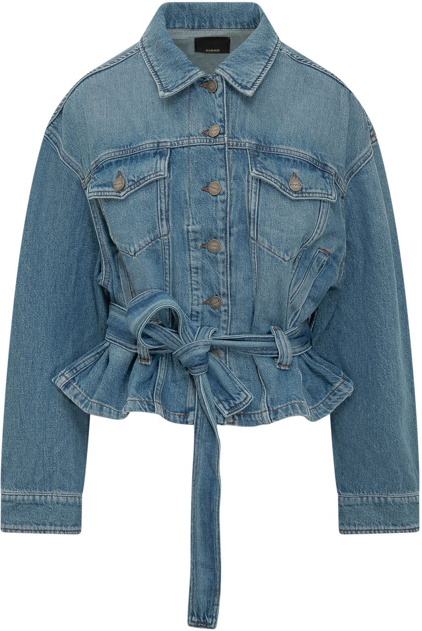 Pinko Giacca in Denim con Cintura Blauw