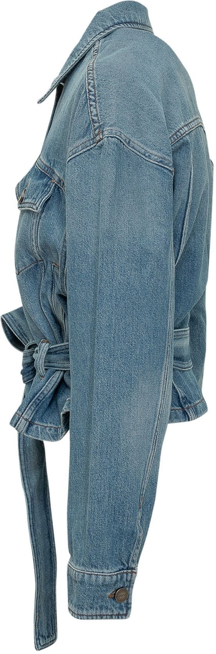 Pinko Giacca in Denim con Cintura Blauw