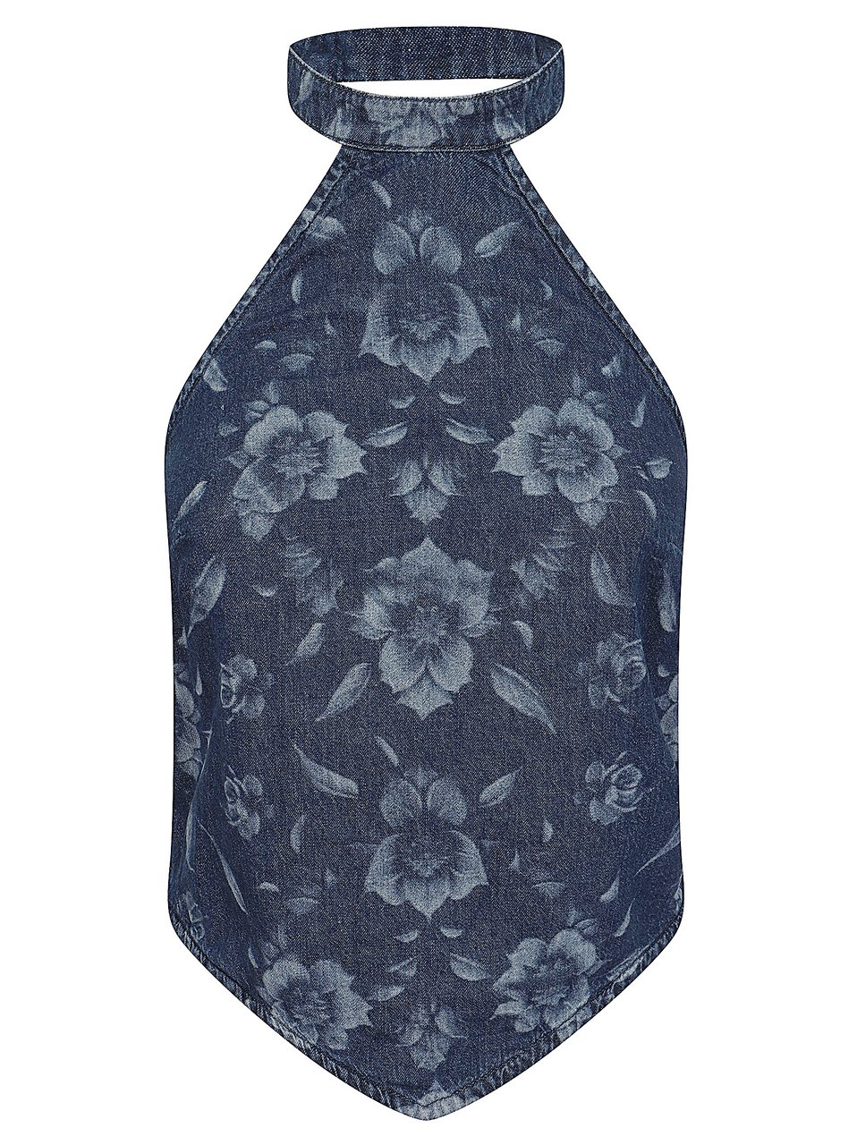 Pinko Lightweight Denim Halterneck Top with Floral Detail Blauw