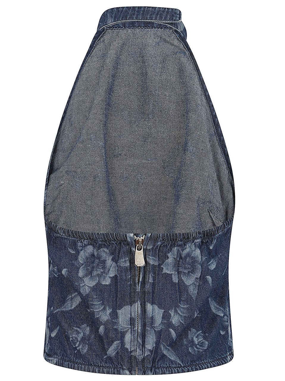 Pinko Lightweight Denim Halterneck Top with Floral Detail Blauw