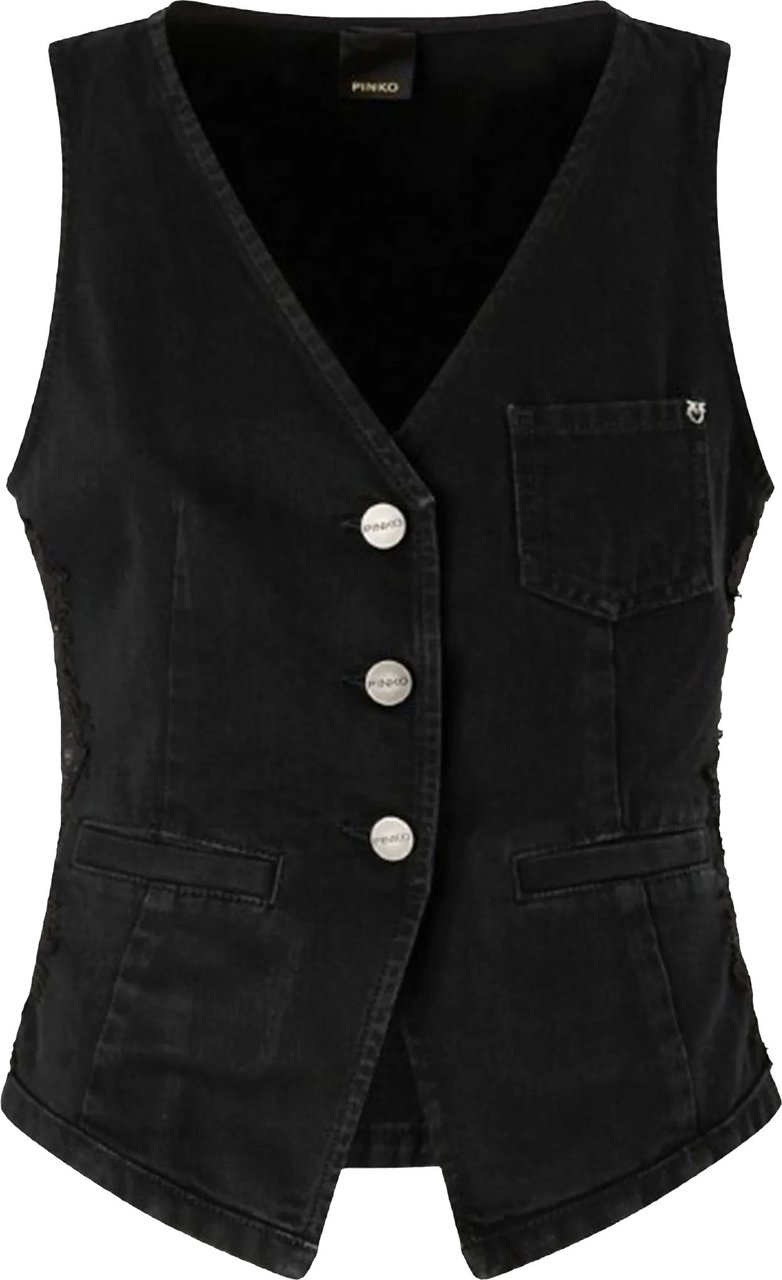 Pinko Pink Gardener Sleeveless V-Neck Fabric Vest Zwart