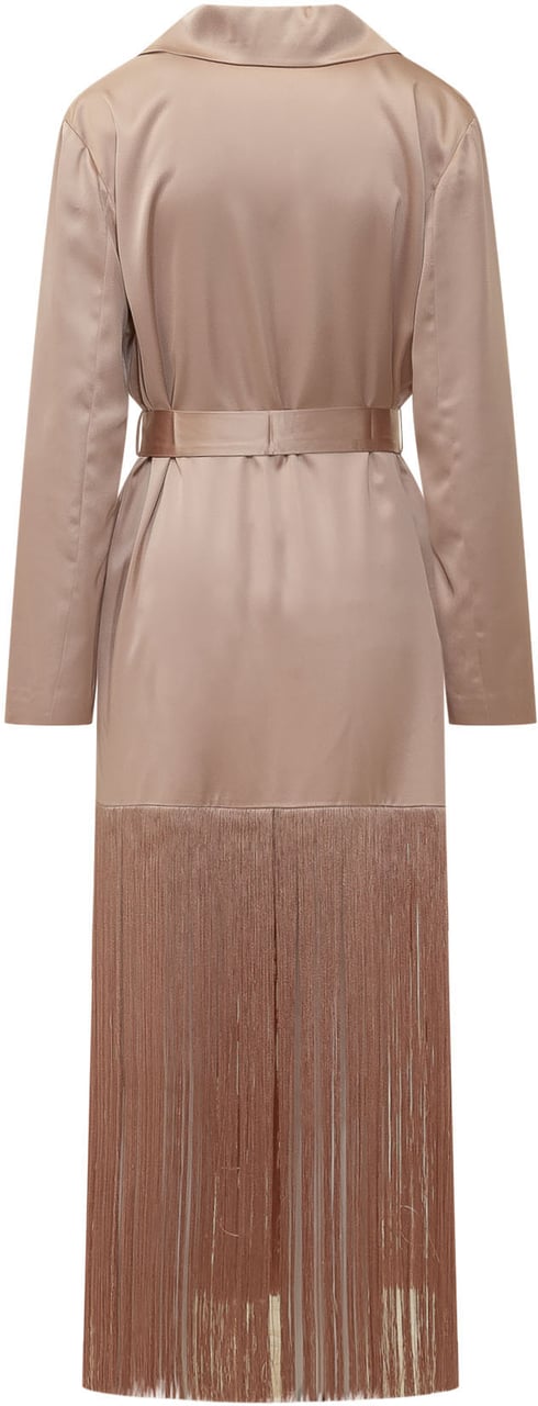 Pinko Trench Ribes con Cintura e Frange Beige