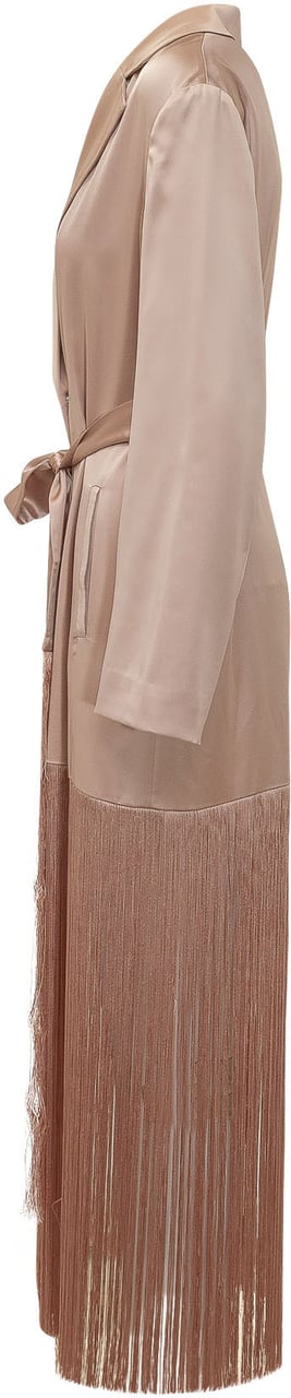 Pinko Trench Ribes con Cintura e Frange Beige