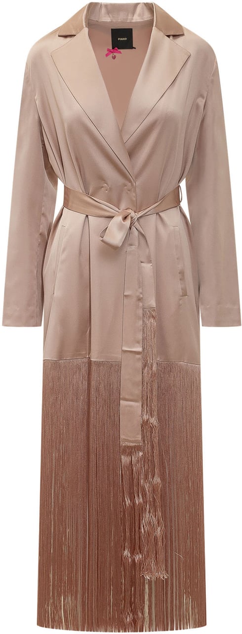 Pinko Trench Ribes con Cintura e Frange Beige