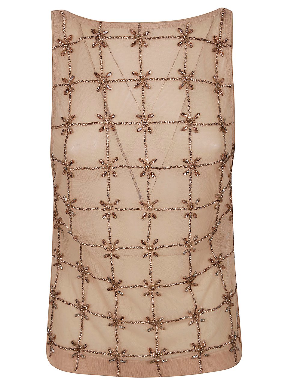 Pinko Tulle Top with Hand-Embroidered Crystals and Beads Neutraal