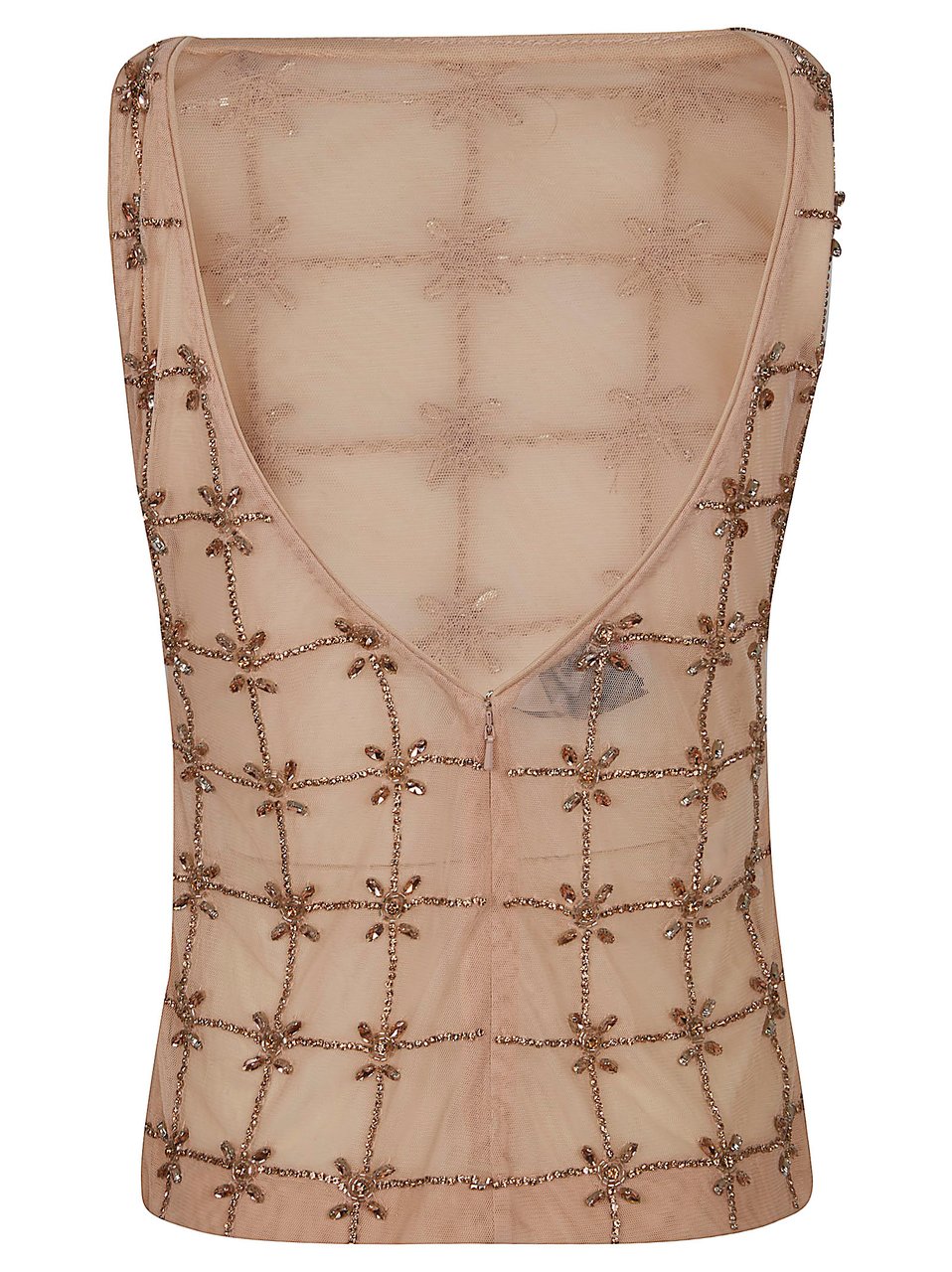 Pinko Tulle Top with Hand-Embroidered Crystals and Beads Neutraal