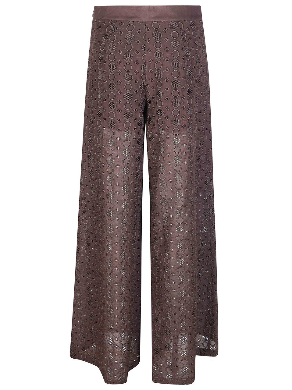 Pinko Warm Brown Kimmy Eyelet Cotton Wide-Leg Pants Grijs