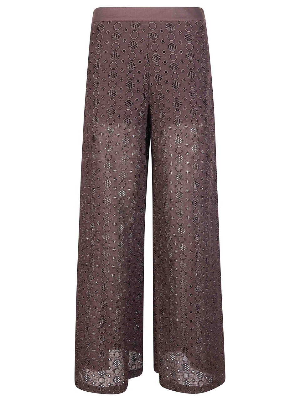 Pinko Warm Brown Kimmy Eyelet Cotton Wide-Leg Pants Grijs