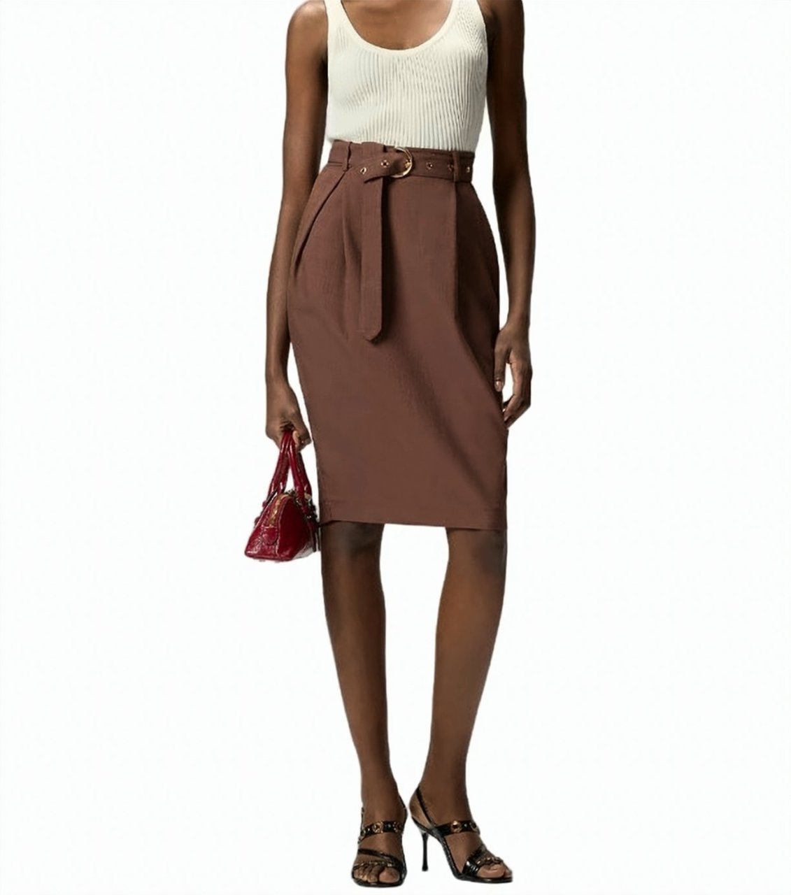 Pinko Edwena Linen Effect Midi Skirt Bruin
