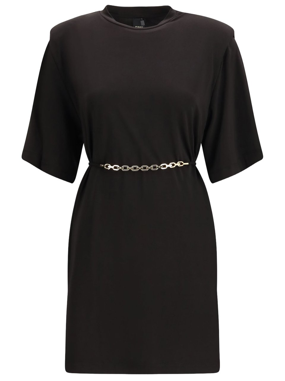 Pinko Allie Short Dress With Structured Shoulders And Chain Zwart