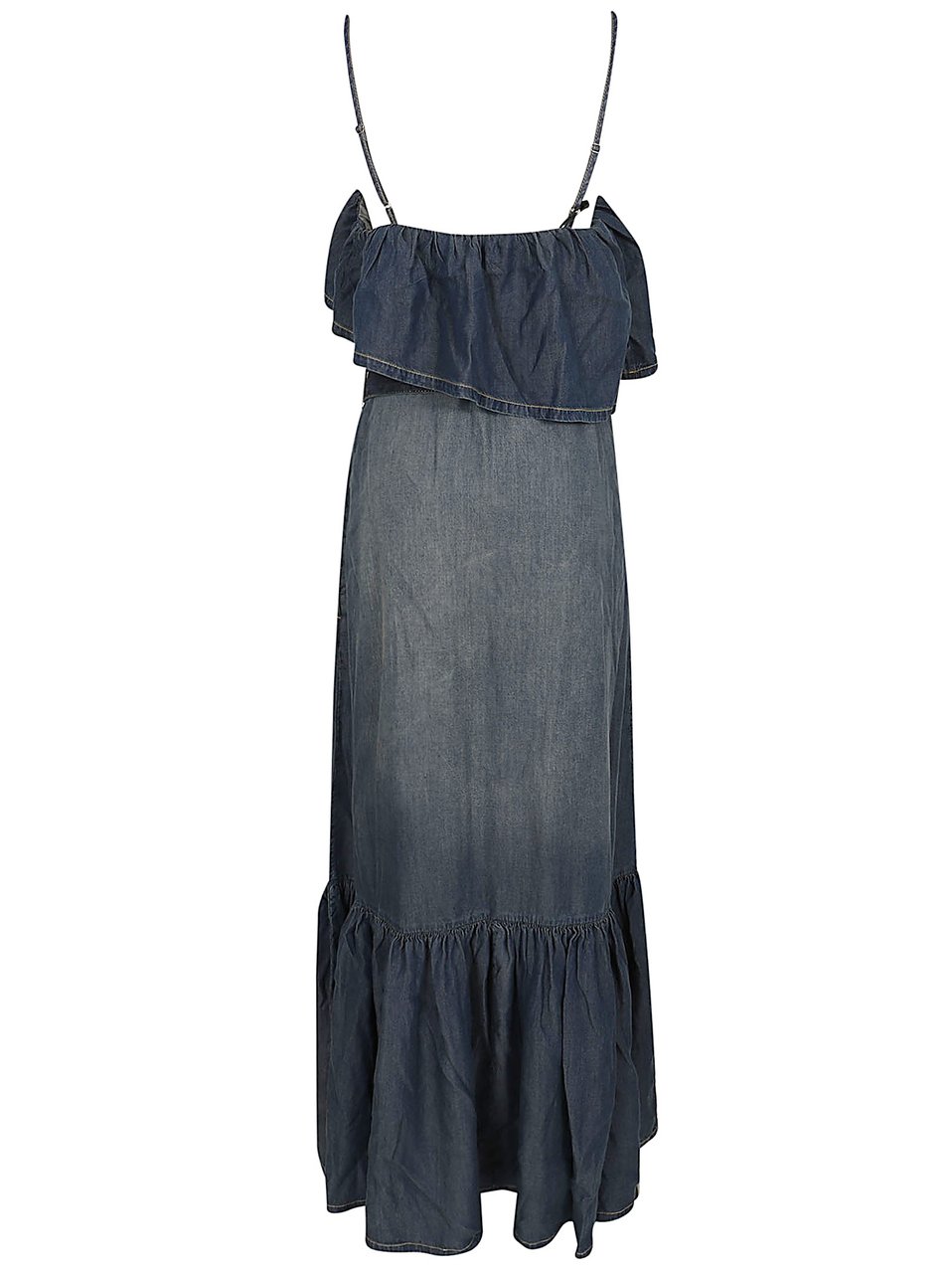 Pinko Maxi Dress with Ruffle Bodice and Adjustable Straps Blauw