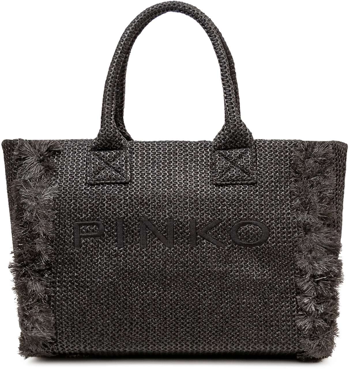 Pinko Beach Shopper in Rafia con Logo Donkergrijs