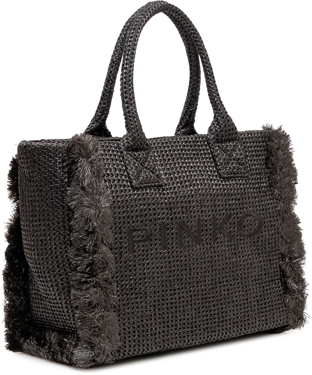 Pinko Beach Shopper in Rafia con Logo Donkergrijs
