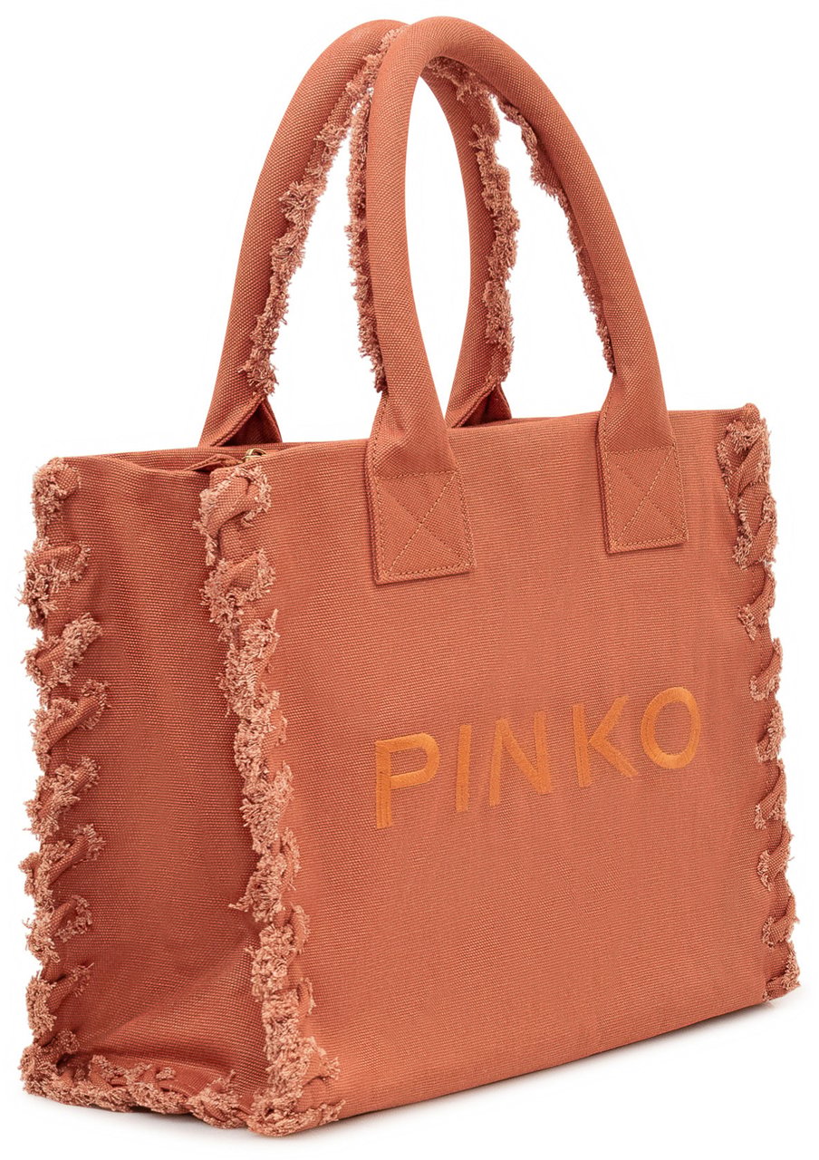 Pinko Borsa Shopper in Canvas con Logo Oranje