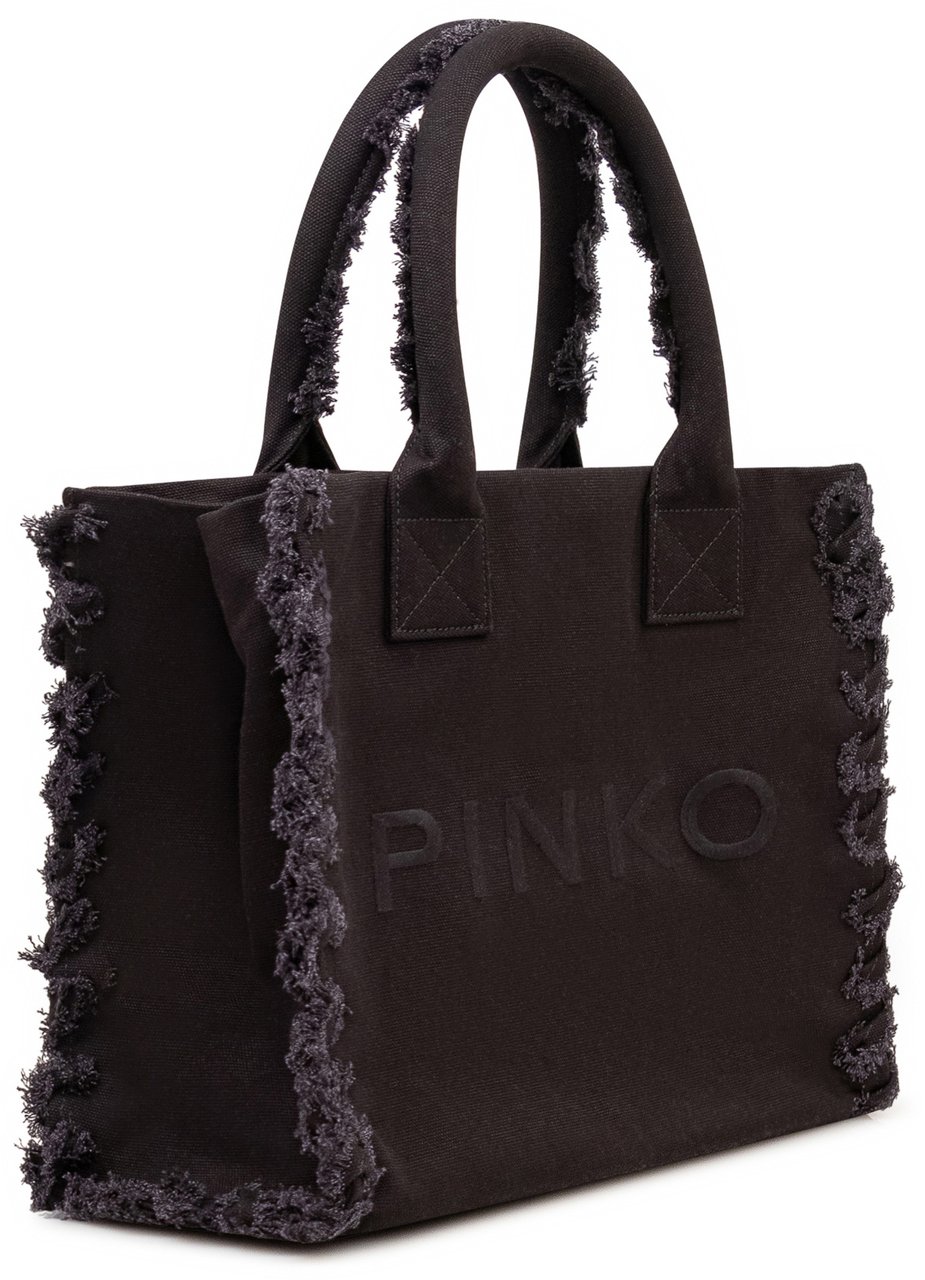 Pinko Borsa Shopper in Canvas con Logo Donkergrijs