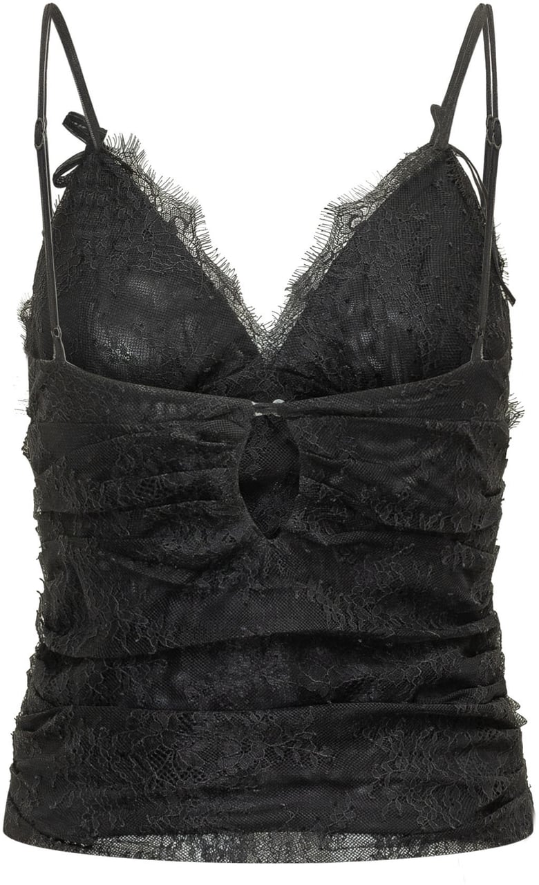 Pinko Top in Pizzo con Spalline e Scollo a V Zwart