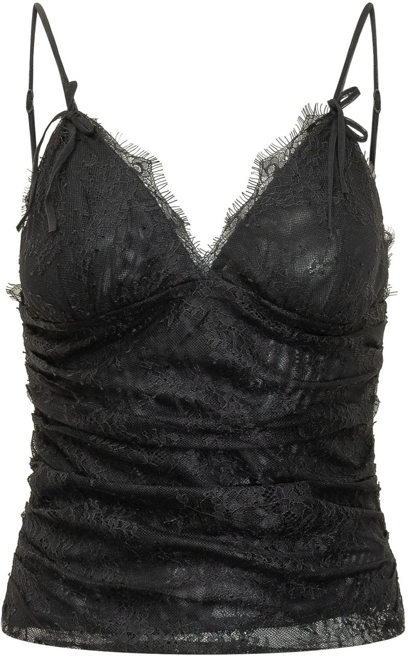 Pinko Top in Pizzo con Spalline e Scollo a V Zwart