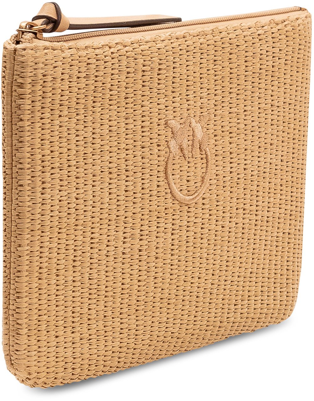 Pinko Pochette in Rafia con Zip e Logo Beige