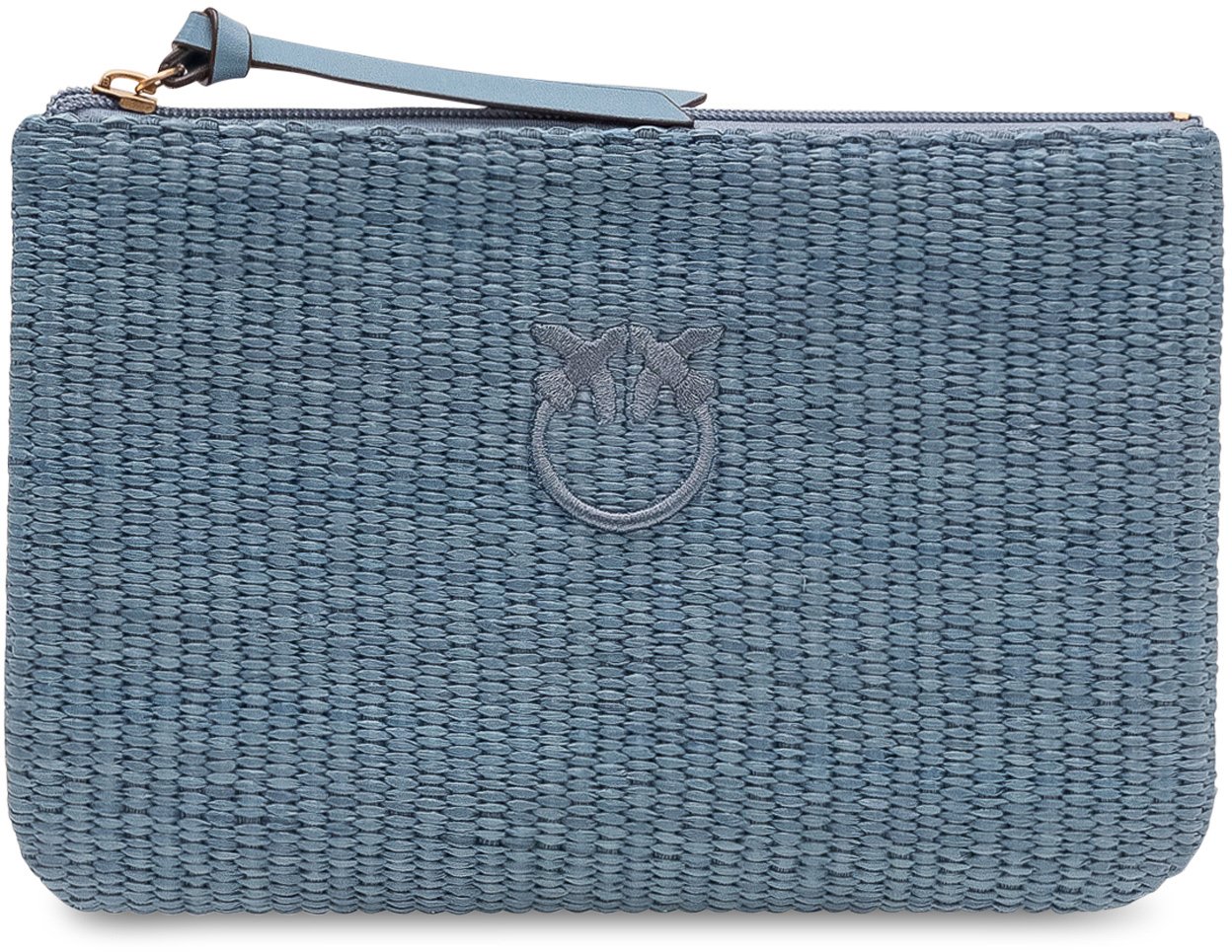 Pinko Pochette in Rafia con Zip e Logo Blauw