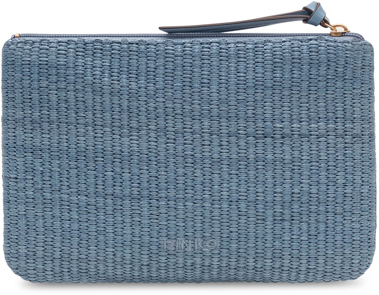 Pinko Pochette in Rafia con Zip e Logo Blauw