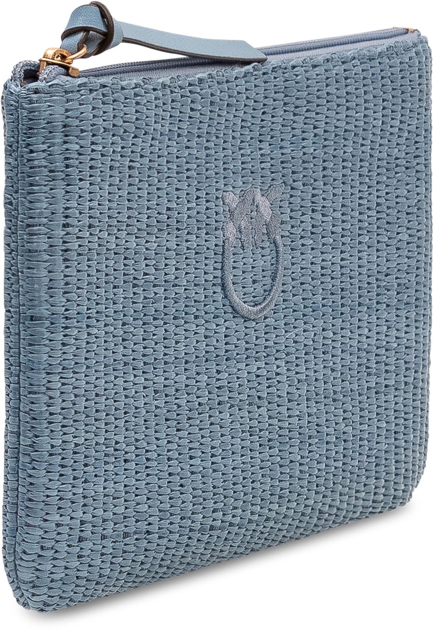 Pinko Pochette in Rafia con Zip e Logo Blauw