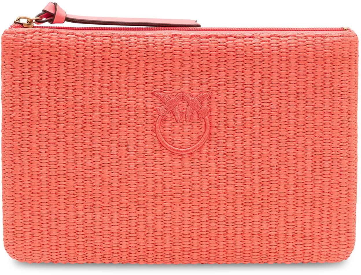 Pinko Pochette in Rafia con Zip e Logo Roze