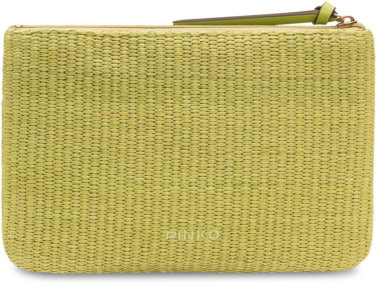 Pinko Pochette in Rafia con Zip e Logo Lime