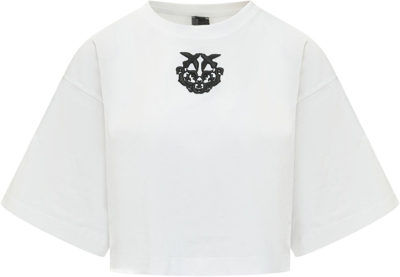 Pinko T-shirt Crop con Logo Wit
