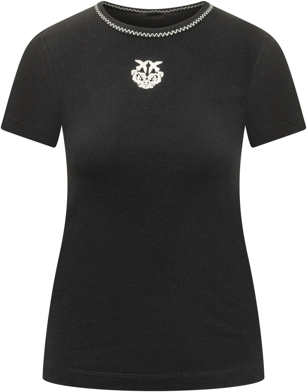 Pinko T-shirt a Coste con Logo Zwart