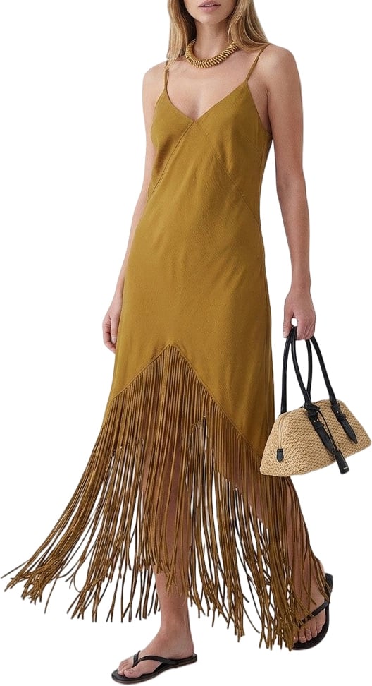 Pinko Midi dress with fringe detail 'Badia' Bruin