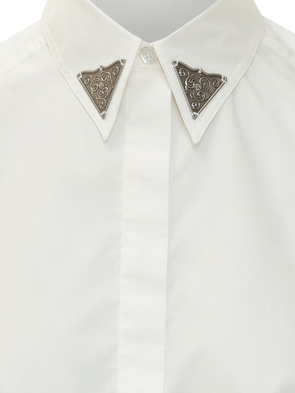 Pinko Camicia Cropped a Maniche Corte con Colletto Decorato Wit