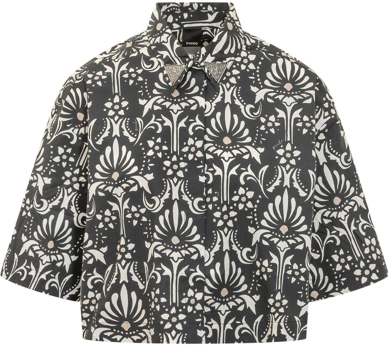 Pinko Camicia a Maniche Corte con Stampa Donkergrijs