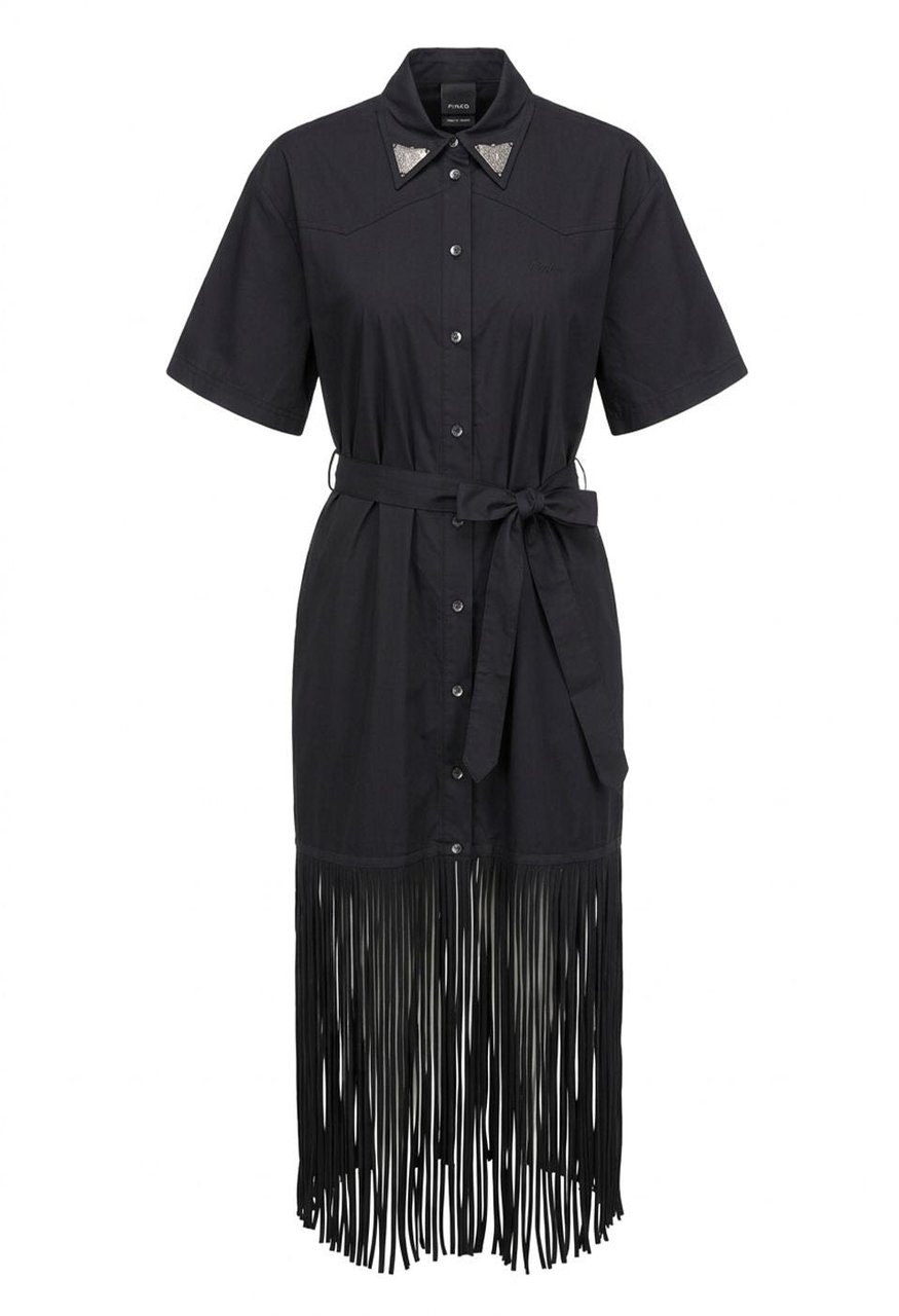 Pinko Chemisier dress with fringes 'Avigliano' Zwart