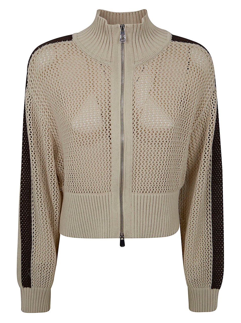 Pinko Mesh-Effect Perforated High Neck Sweatshirt Neutraal