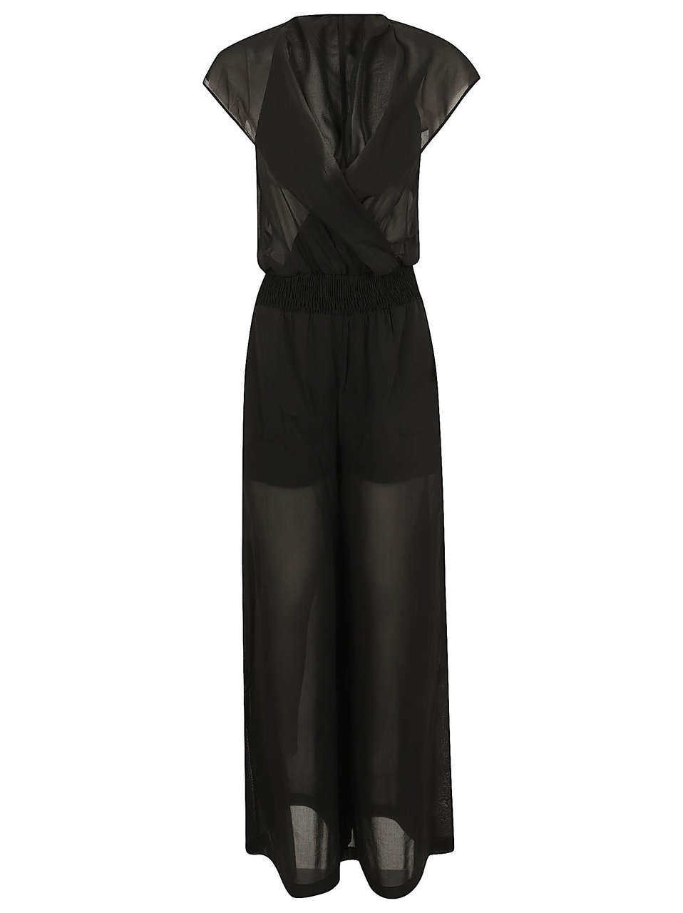 Pinko Sophisticated Sheer Voile Jumpsuit with Butterfly Sleeves Zwart