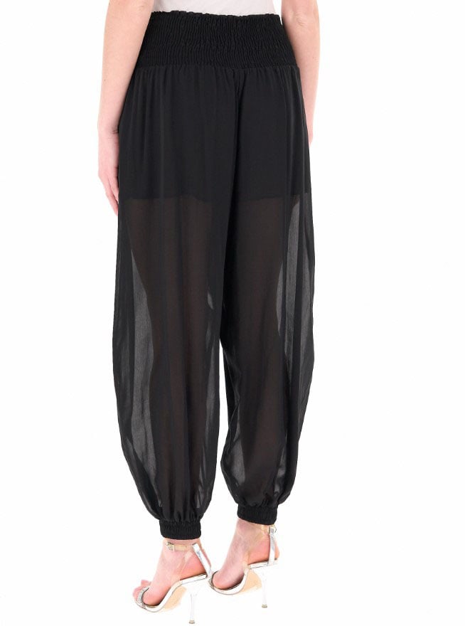 Pinko Bore Black Sheer Elastic Trousers Zwart