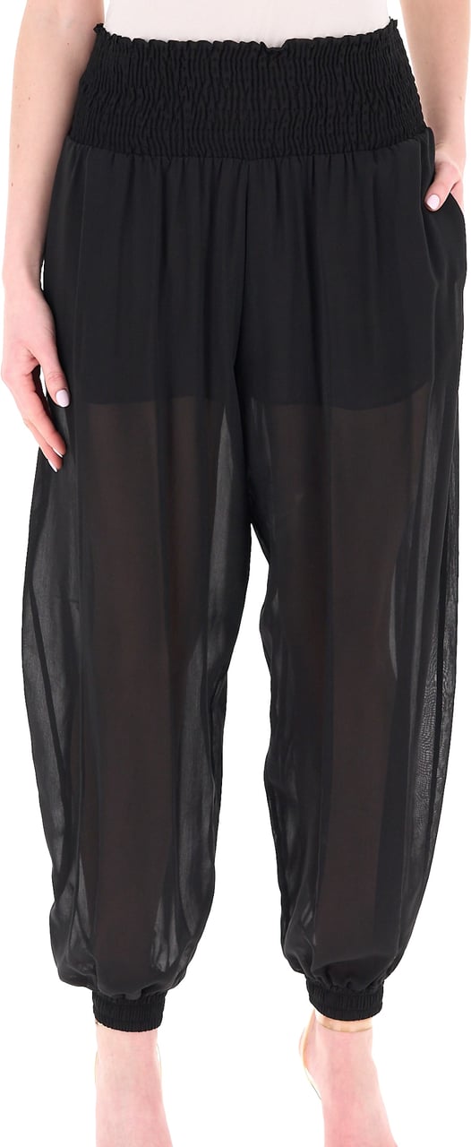 Pinko Bore Black Sheer Elastic Trousers Zwart