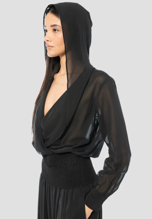 Pinko Castiglione Voile Cropped Elastic Blouse Zwart