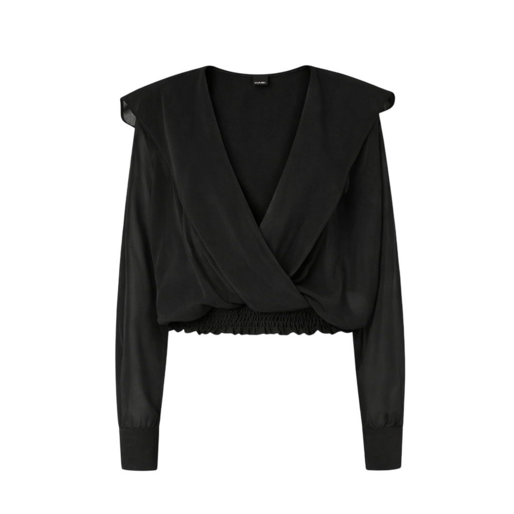 Pinko Castiglione Voile Cropped Elastic Blouse Zwart