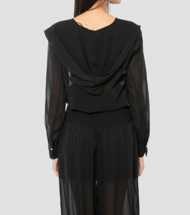 Pinko Castiglione Voile Cropped Elastic Blouse Zwart
