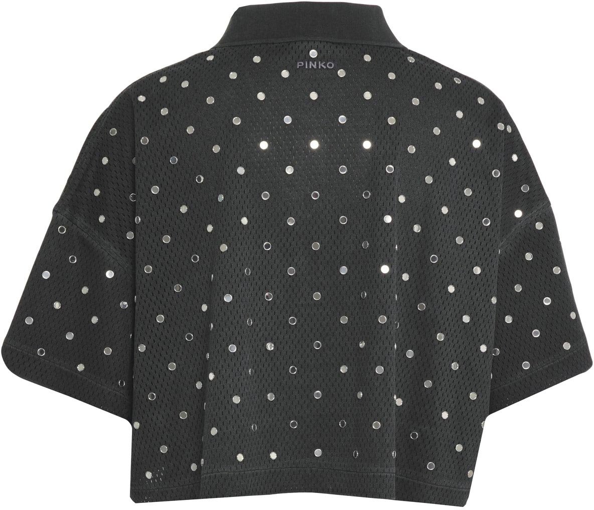 Pinko Mesh polo shirt with appliqués 'Erve' Zwart