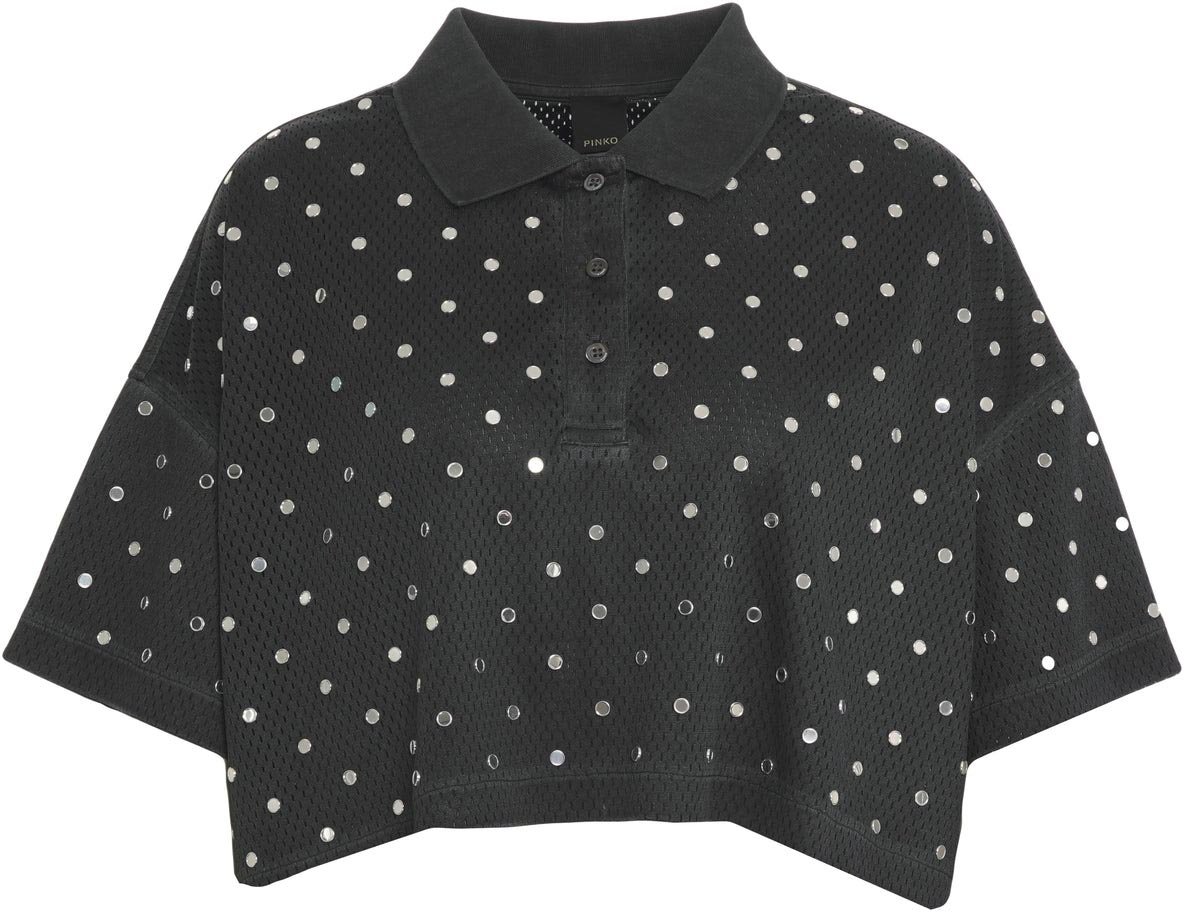 Pinko Mesh polo shirt with appliqués 'Erve' Zwart