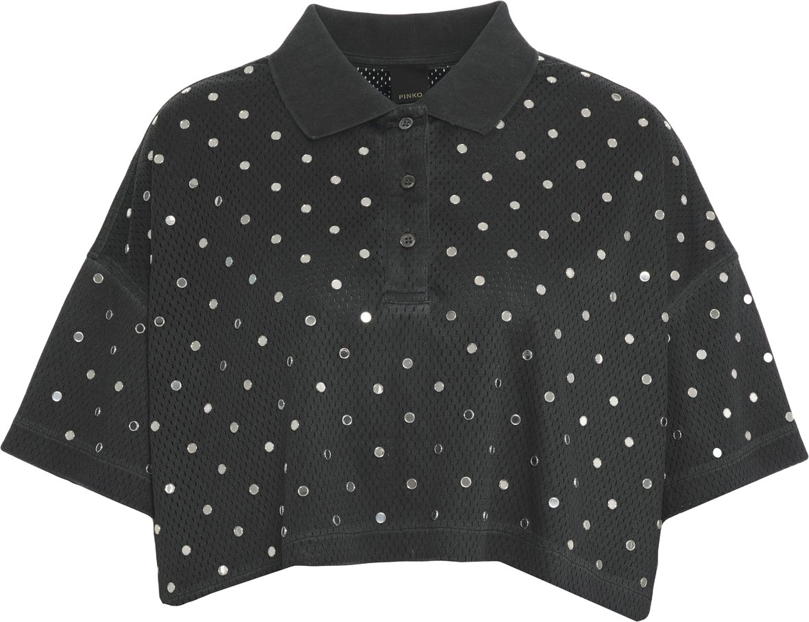 Pinko Mesh polo shirt with appliqués 'Erve' Zwart