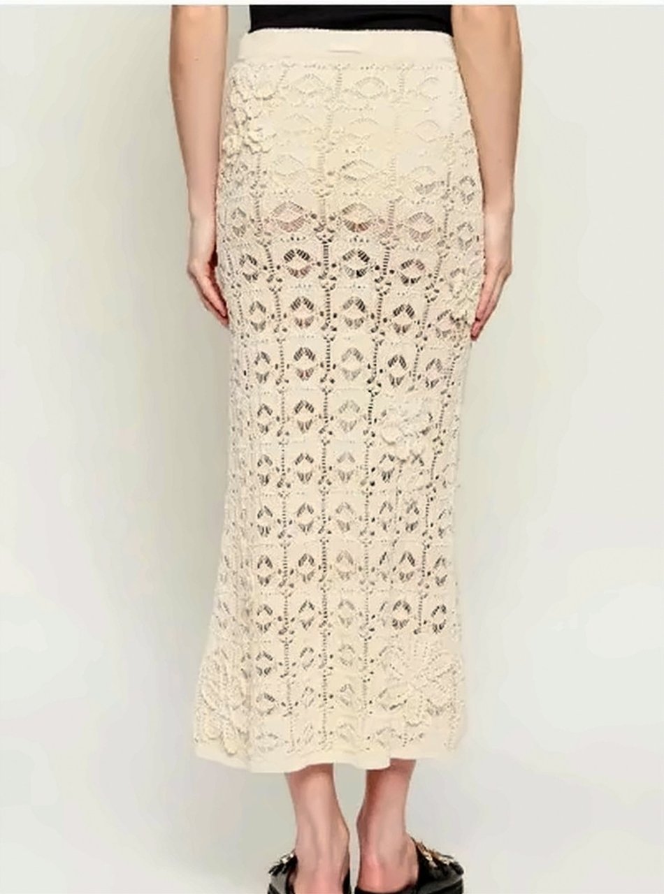 Pinko Anthemis Openwork Crochet Midi Skirt Neutraal